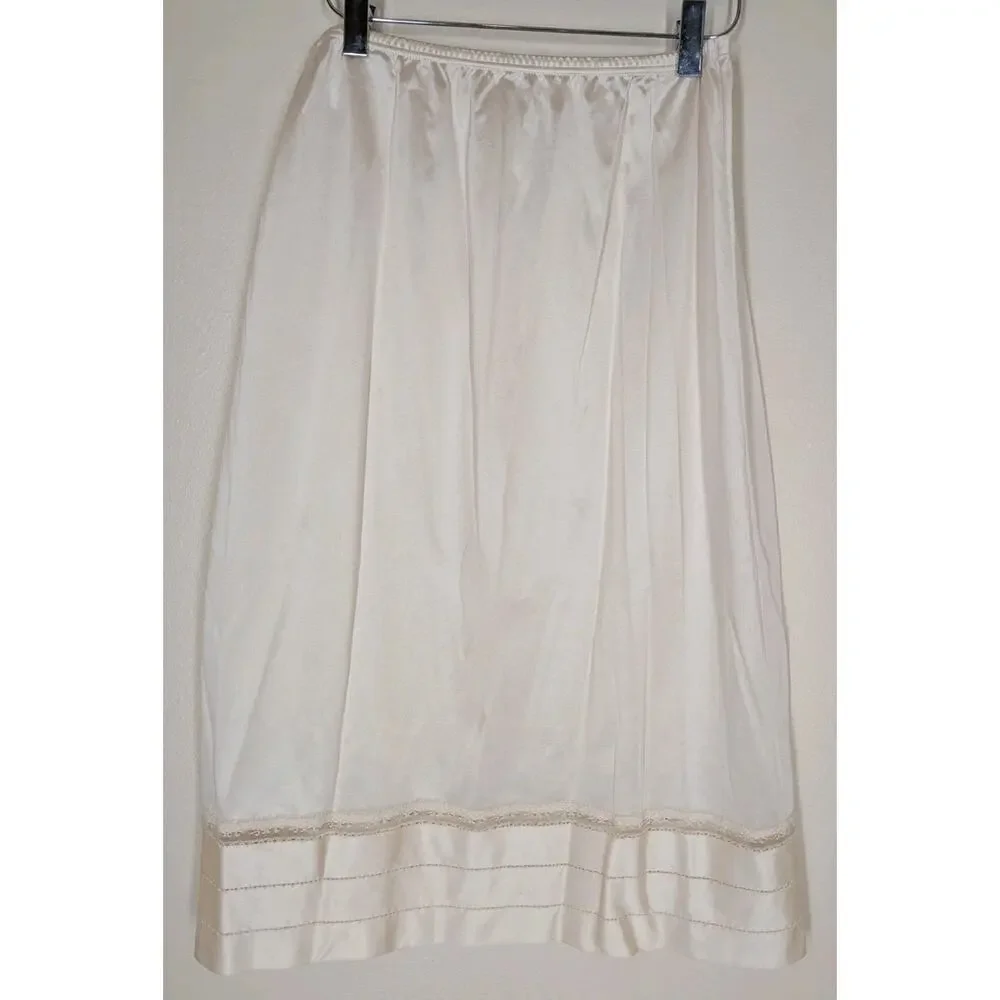 Vintage Beige Nylon with Satin Lace Trim Half Slip Lorraine Small Tall Coquette